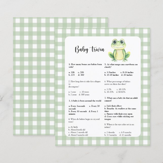 Baby Trivia spel | Groda Baby Shower (Fram/baksida)