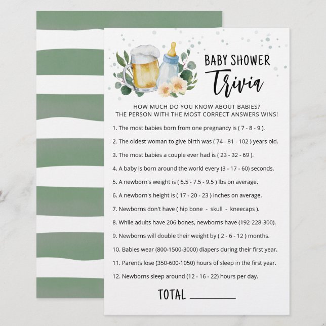 Baby Trivia Spel Grönska Baby Is Brewing fest (Fram/baksida)