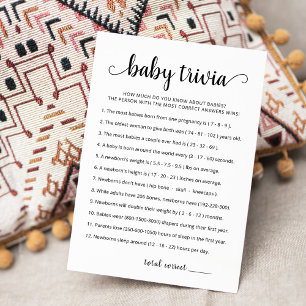 Baby Trivia-spel med svar Bebis-babyshower-kort Inbjudningar