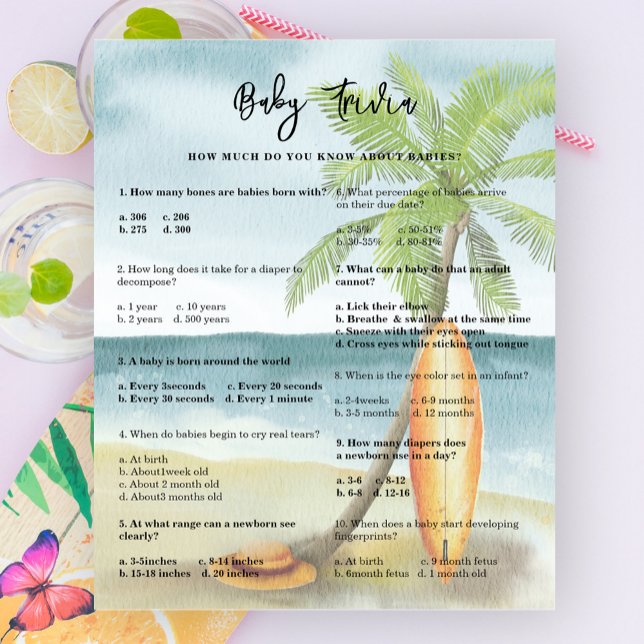 Baby Trivia - Surfa strand Baby Shower Game (Skapare uppladdad)