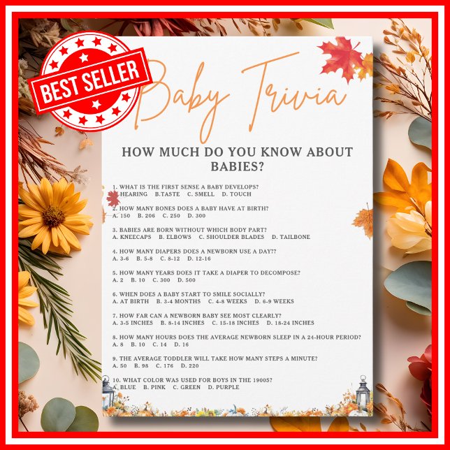 BABY TRIVIA & SVARARE Baby Shower Game Cute Bear Inbjudningar (BABY TRIVIA & ANSWERS Easy Baby Shower Game A Little Pumpkin is on the Way Theme )