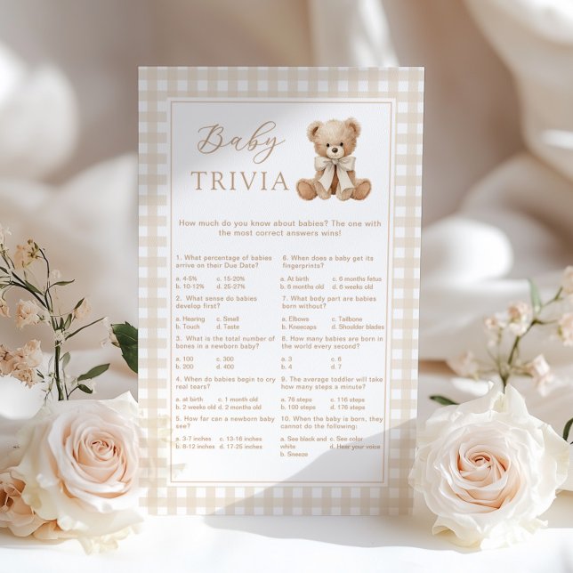 Baby Trivia Teddy Bear Rutigt Baby shower spel (Skapare uppladdad)