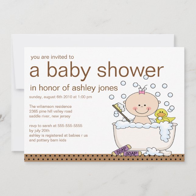 Baby Tub Girl Baby Shower Inbjudningar (Framsida)
