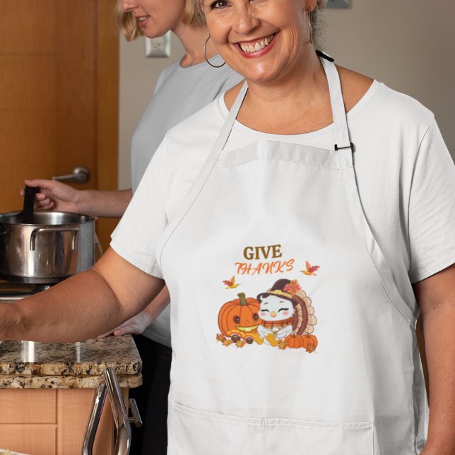 Baby Turkiet och Pumpkin firar Thanksgivingen Långt Förkläde (Skapare uppladdad)