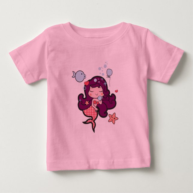 Baby tutu-kroppsdräktighet rosa med kawaii siren t shirt (Framsida)