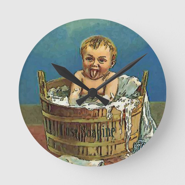 Baby Tvättar rumsklocka Rund Klocka (Framsida)