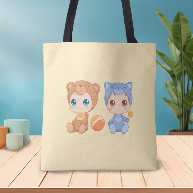 Baby Twillingar Bear Cat Jumpdress på Gult Tygkasse (Skapare uppladdad)