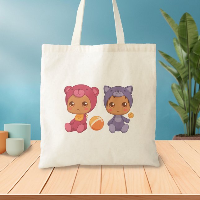 Baby Twillingar Bear Cat Jumpdress Tote Bag Tygkasse (Skapare uppladdad)