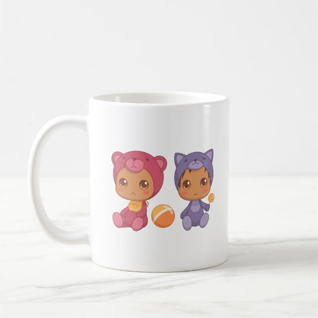 Baby Twillingar Bear Cat Jumpkostdräkt Kaffemugg (Vänster)