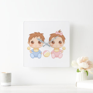 Baby Twillingar Boy and Girl Fyrkantig Klocka
