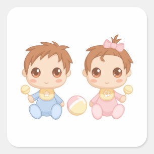 Baby Twillingar Boy and Girl Fyrkantigt Klistermärke