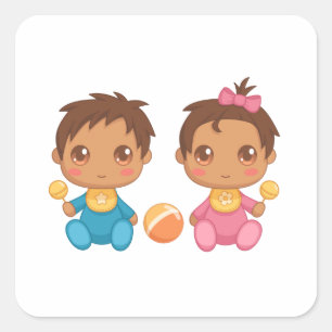 Baby Twillingar Boy and Girl Square Sticker Fyrkantigt Klistermärke