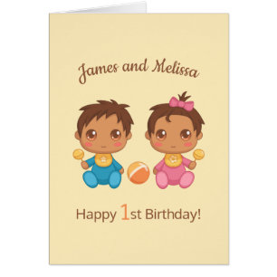 Baby Twillingar Boy First Bday Card 2 Hälsningskort