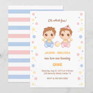 Baby Twillingar Boy Girl First Birthday Inbjudningar