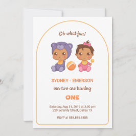 Baby Twillingar First Birthday Girl Bear Jumpdress Inbjudningar