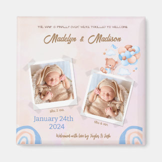 BABY (TWILLINGAR) PHOTO ANNOUNCEMENT MAGNET