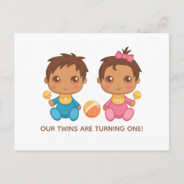 Baby Twillingars First Birthday Boy and Girl-inbju Vykort