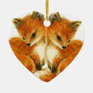 Baby Twin Foxes Julgransprydnad Keramik