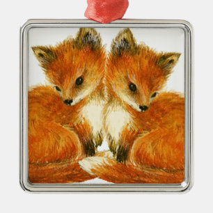 Baby Twin Foxes Julgransprydnad Metall