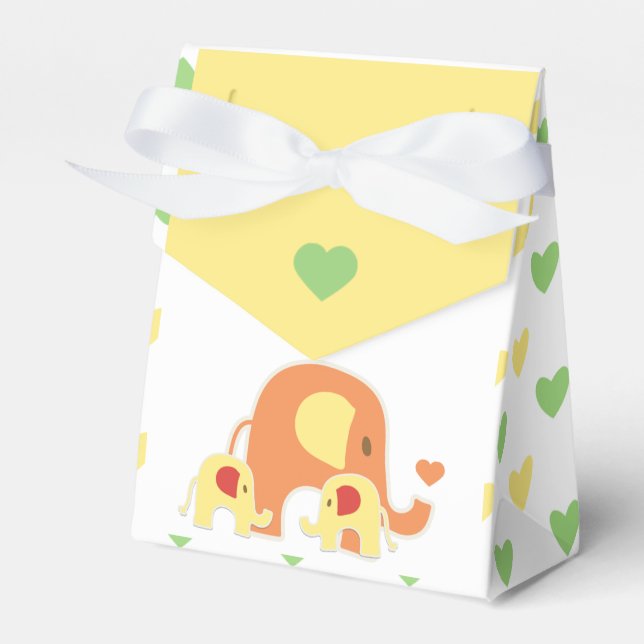 Baby Twins Elephant Shower Favor Box Presentaskar (Framsidan Sidan)