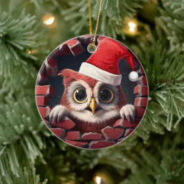 Baby Uggla i Santa Hat - 3D Julgransprydnad Keramik