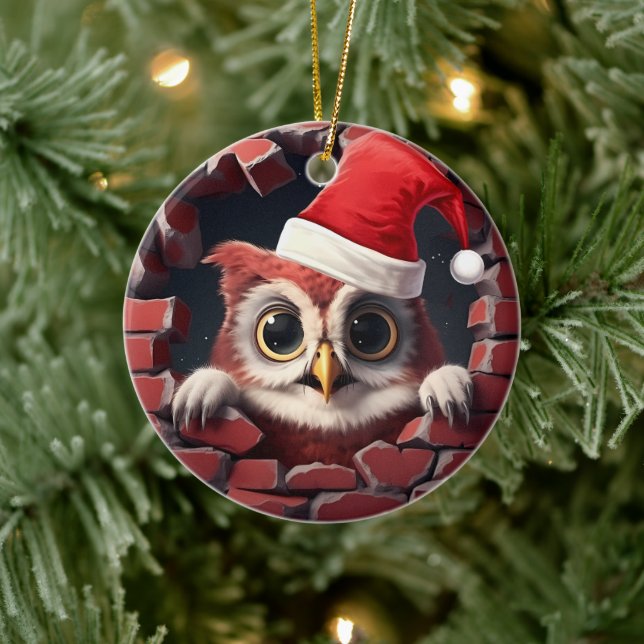 Baby Uggla i Santa Hat - 3D Julgransprydnad Keramik (Träd)