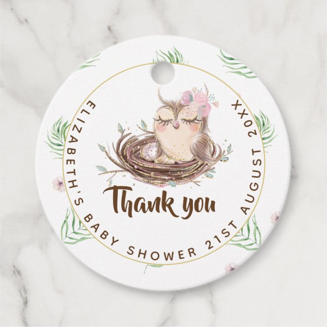 Baby Uggla Par Shower Rustic Eggs Nest Tack Gåvor Etiketter (Framsida)