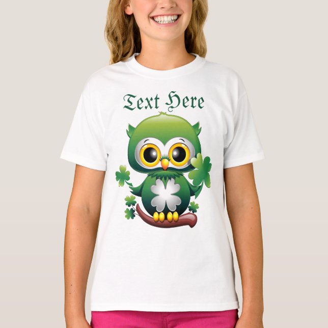 Baby Uggla Söt St Patrick Tecknad T Shirt (Framsida)