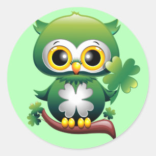 Baby Uggla St Patrick Paddy Tecknad Runt Klistermärke