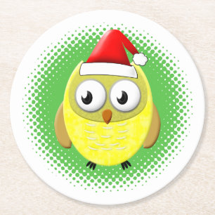 Baby Uggla Tecknad Santas Hat Underlägg Papper Rund