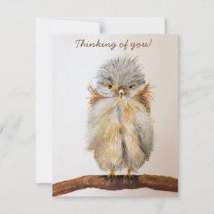 Baby Uggla "Thinking of you!" Note Card back är to Tack Kort