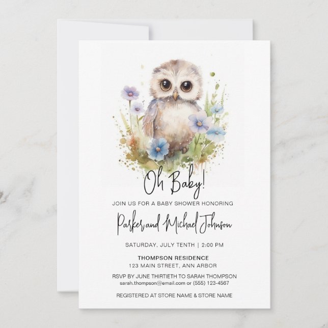 Baby Uggla Woodland Baby Shower Inbjudningar (Framsida)