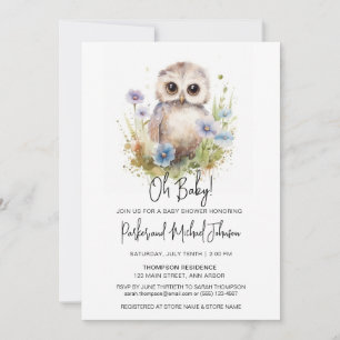 Baby Uggla Woodland Baby Shower Inbjudningar