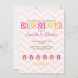 Baby Ugglor - Tvillingflickor Bebis Shower Inbjuda Inbjudningar