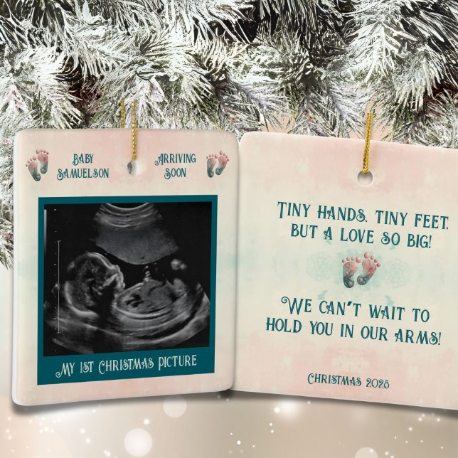 Baby Ultraljud 1:a julen Gravid prydnad Julgransprydnad Keramik (1st Christmas Pregnancy Picture Ultrasound / Sonogram Christmas Ornament)