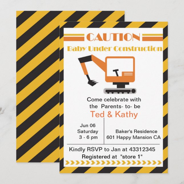 Baby under babyskor för byggändamål inbjudningar (Fram/baksida)
