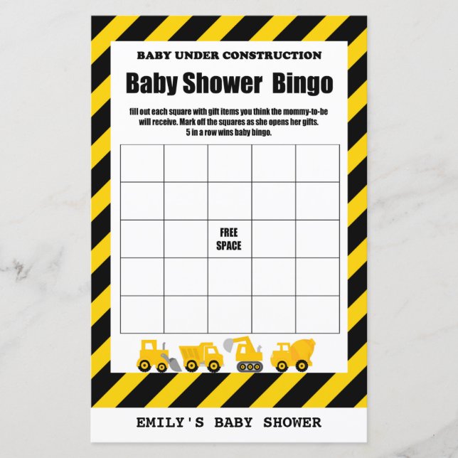 Baby under Construction Baby Shower Game tryckt (Framsida)