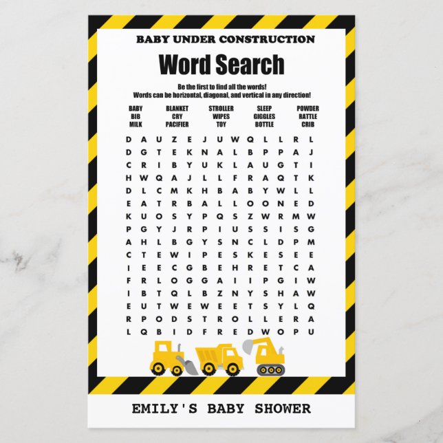 Baby under Construction Baby Shower Game tryckt (Framsida)