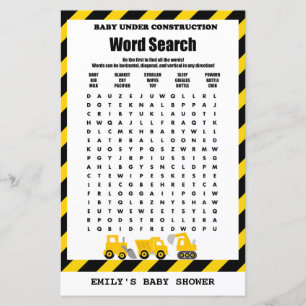 Baby under Construction Baby Shower Game tryckt