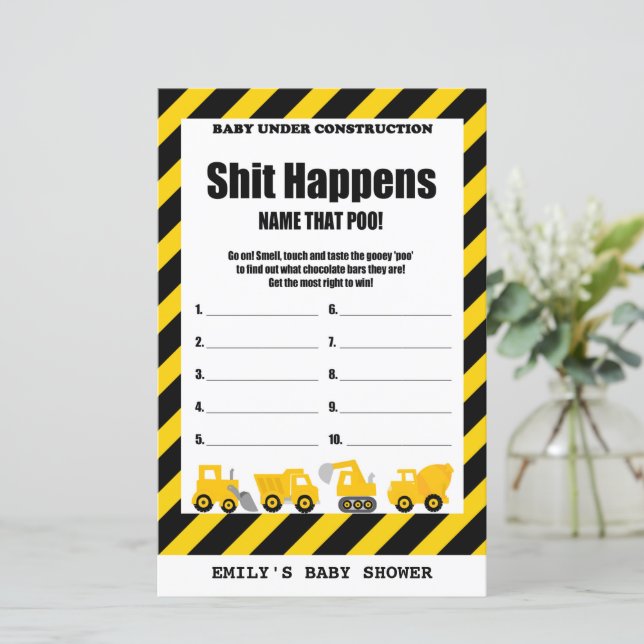 Baby under Construction Baby Shower Game tryckt (Stående Fram)