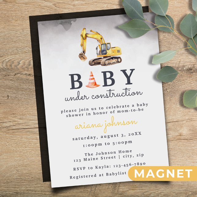 Baby under Construction Boy Baby Shower Magnetisk Inbjudningskort (Skapare uppladdad)