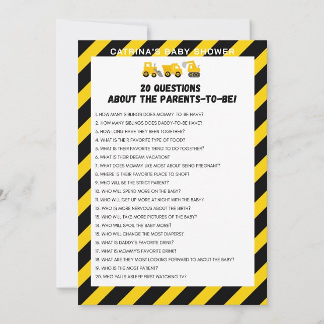 Baby Under Construction Game - Redigerbart Namn, 5 Inbjudningar (Framsida)