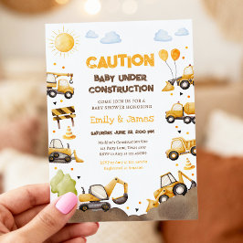 Baby Under Construction Trucks Baby Couples Shower Inbjudningar