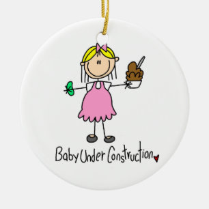 Baby under konstruktionsT-tröja och gåvor Julgransprydnad Keramik