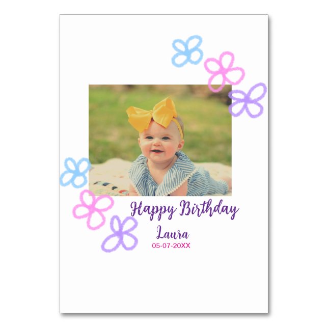 Baby-ungar, första födelsedag, lägg till namn datu bordsnummer (Framsidan)