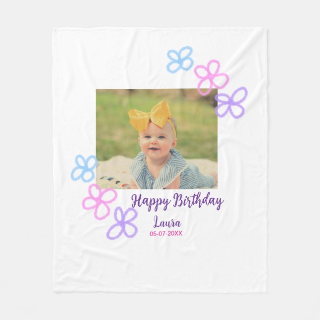 Baby-ungar, första födelsedag, lägg till namn datu fleecefilt (Framsidan)