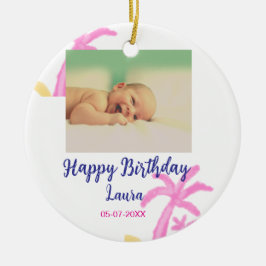 Baby-ungar, första födelsedag, lägg till namn datu julgransprydnad keramik