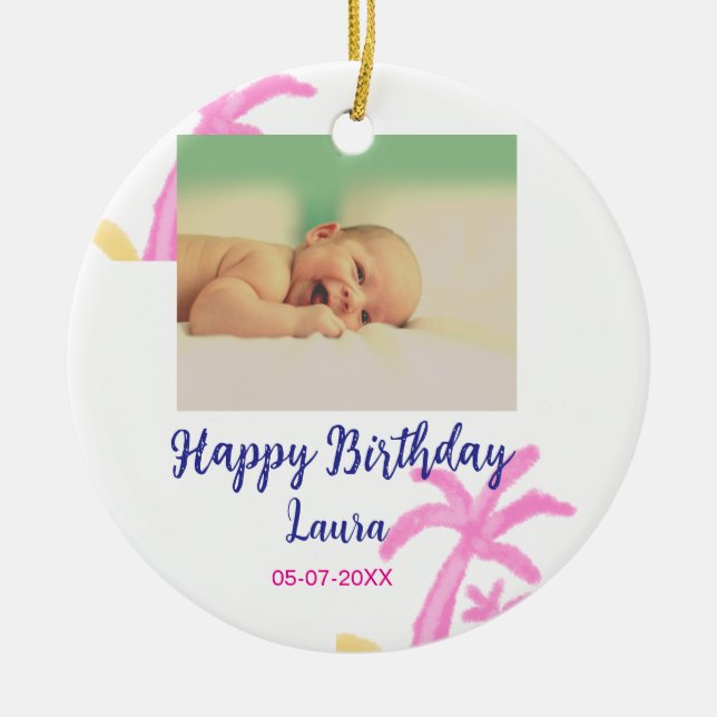 Baby-ungar, första födelsedag, lägg till namn datu julgransprydnad keramik (Framsidan)