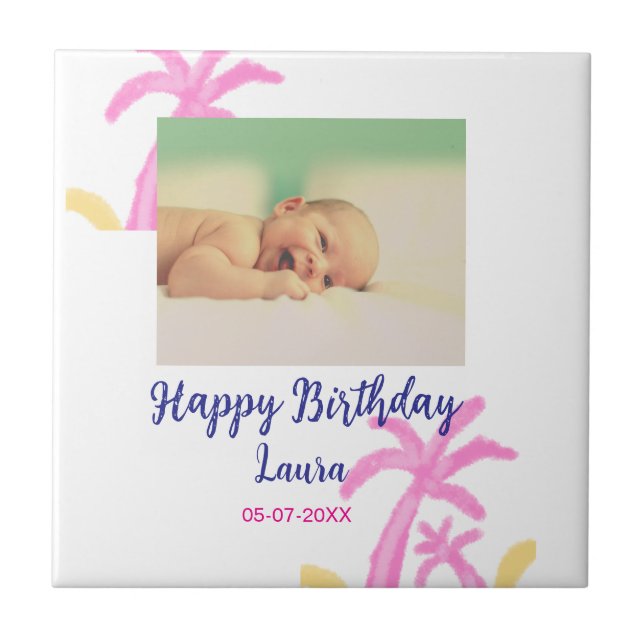 Baby-ungar, första födelsedag, lägg till namn datu kakelplatta (Framsidan)