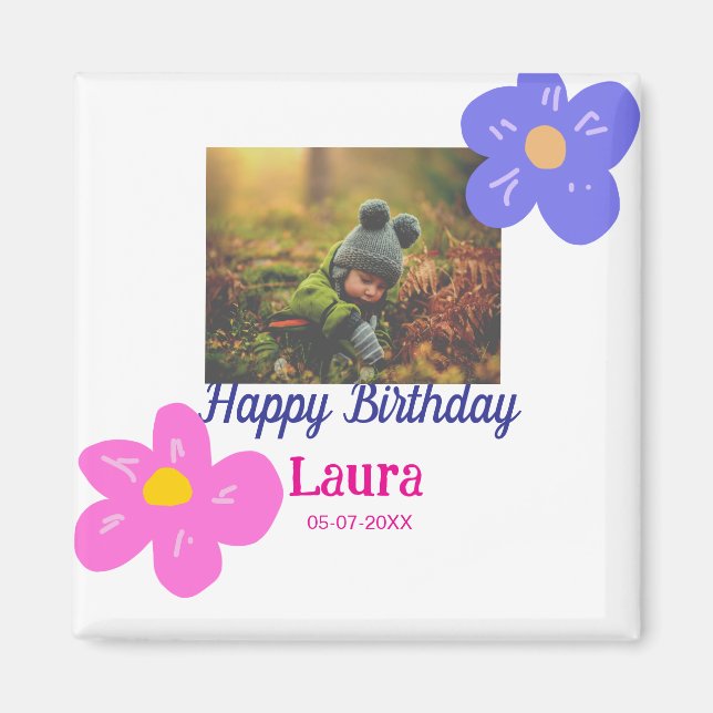 Baby-ungar, första födelsedag, lägg till namn datu magnet (Framsidan)